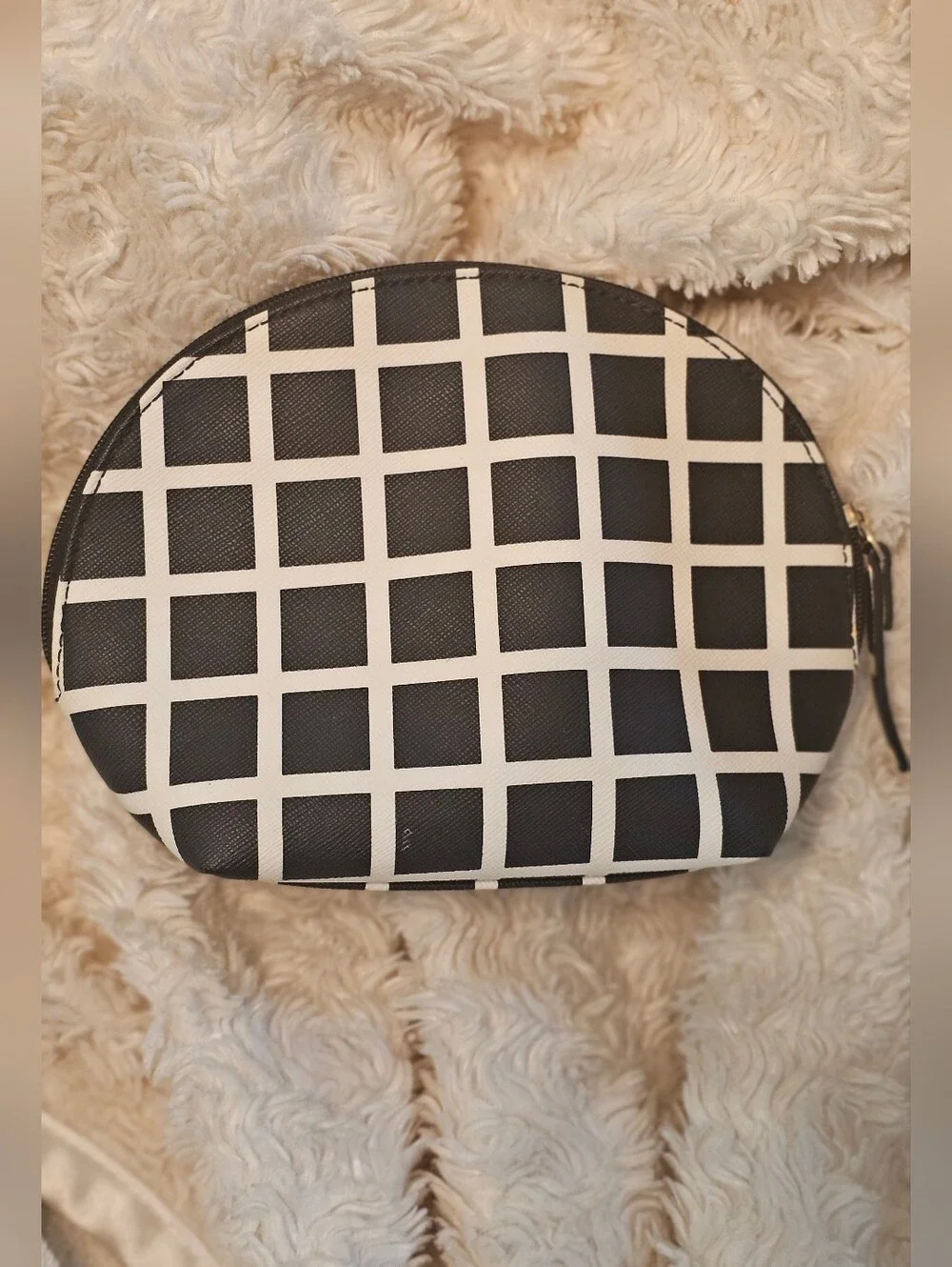 Kate Spade Millie Grove Pop Art Black & White Check Leather Cosmestic Pouch EUC
